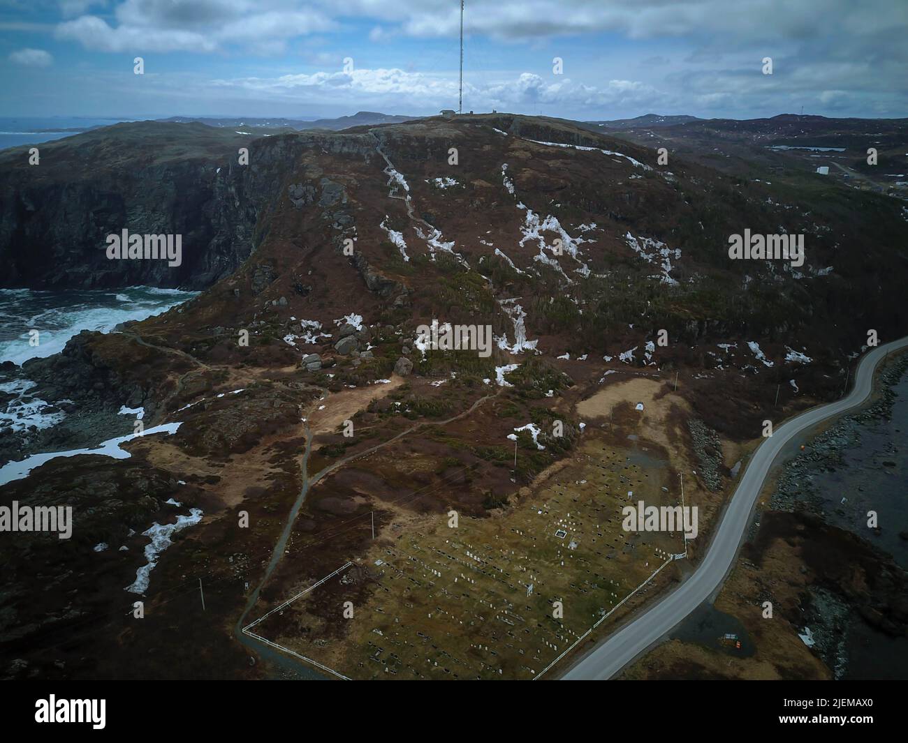 Drone photos showing the landscape of St Anthonys Newfoundland Stock