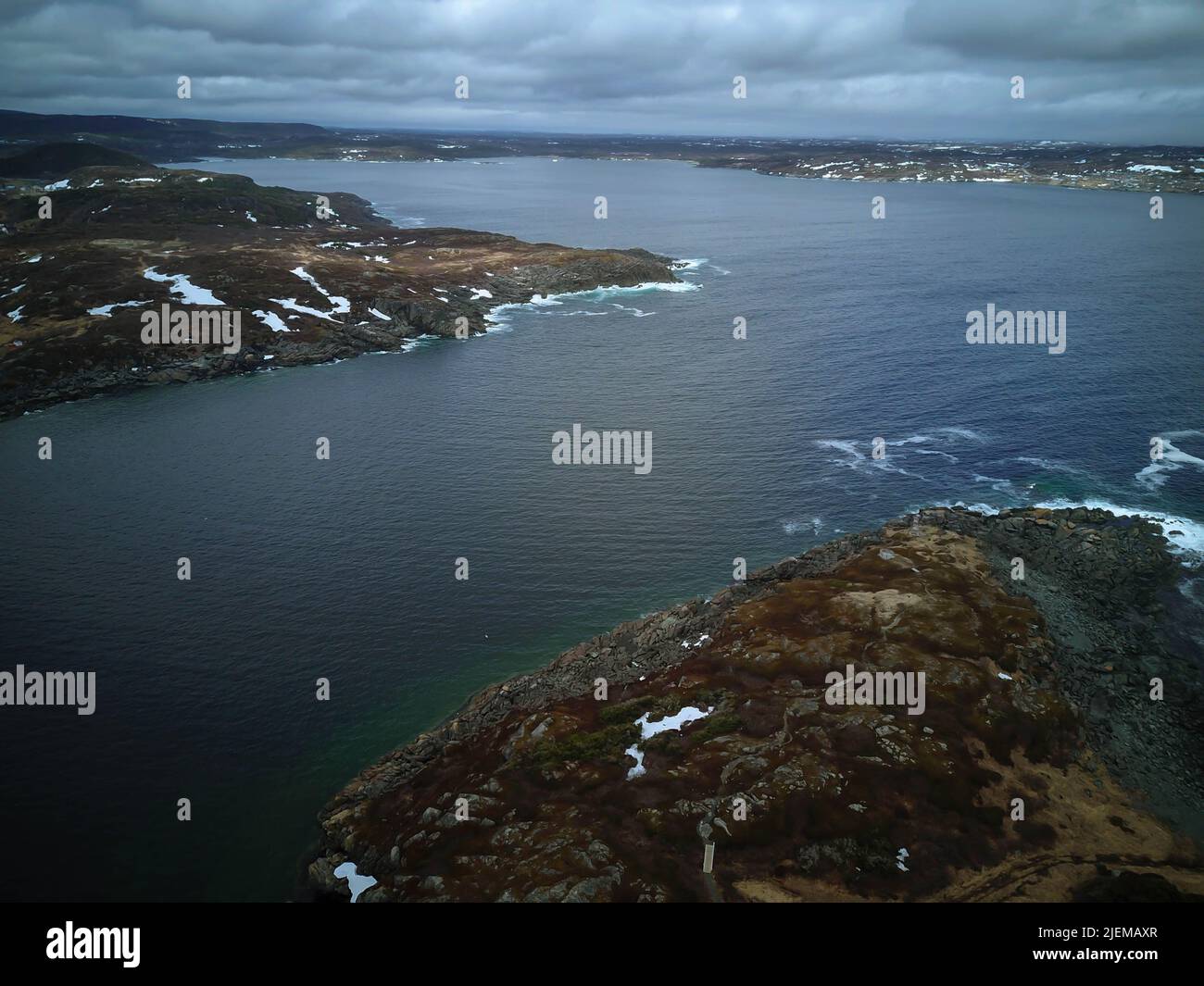 Drone photos showing the landscape of St Anthonys Newfoundland Stock