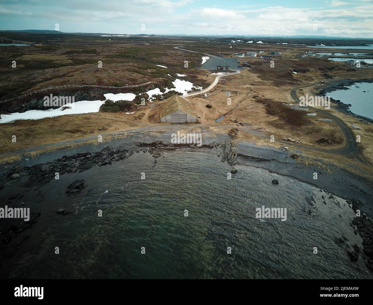 Aerial image of L'Anse aux Meadows, Newfoundland, Canada Stock Photo ...