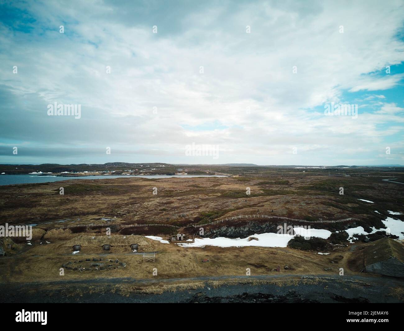 Aerial image of L'Anse aux Meadows, Newfoundland, Canada Stock Photo ...