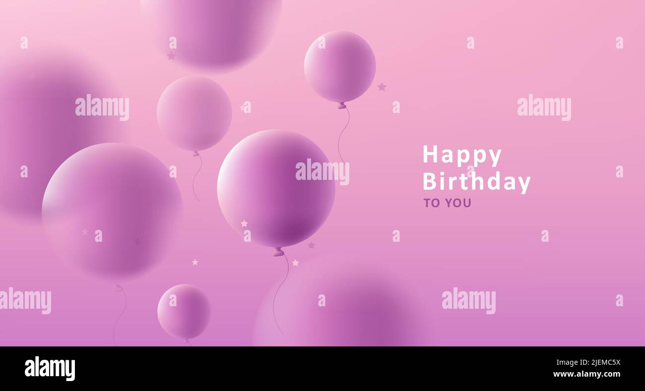Happy Birthday pink greeting card with round 3d balloons Stock Vector ...