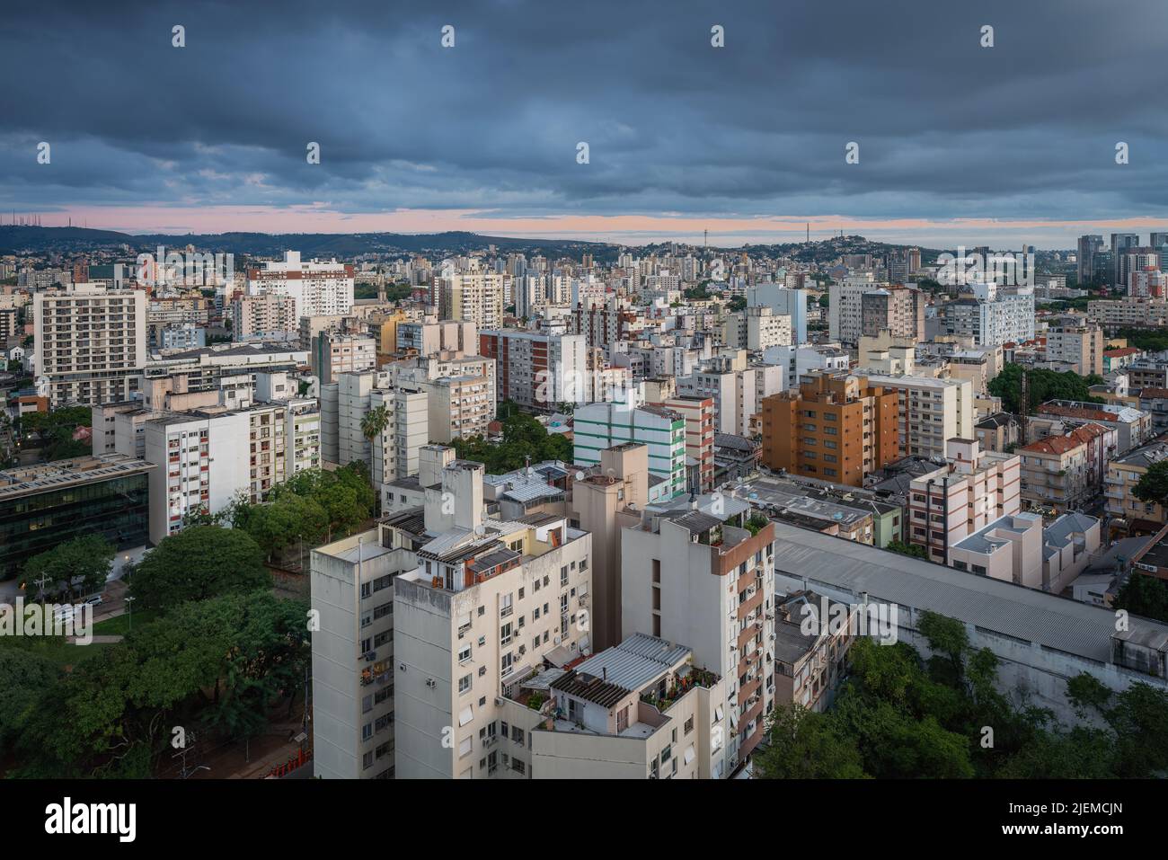 Aerial view of Porto Alegre City and Cidade Baixa Neighborhood - Porto Alegre, Rio Grande do Sul, Brazil Stock Photo