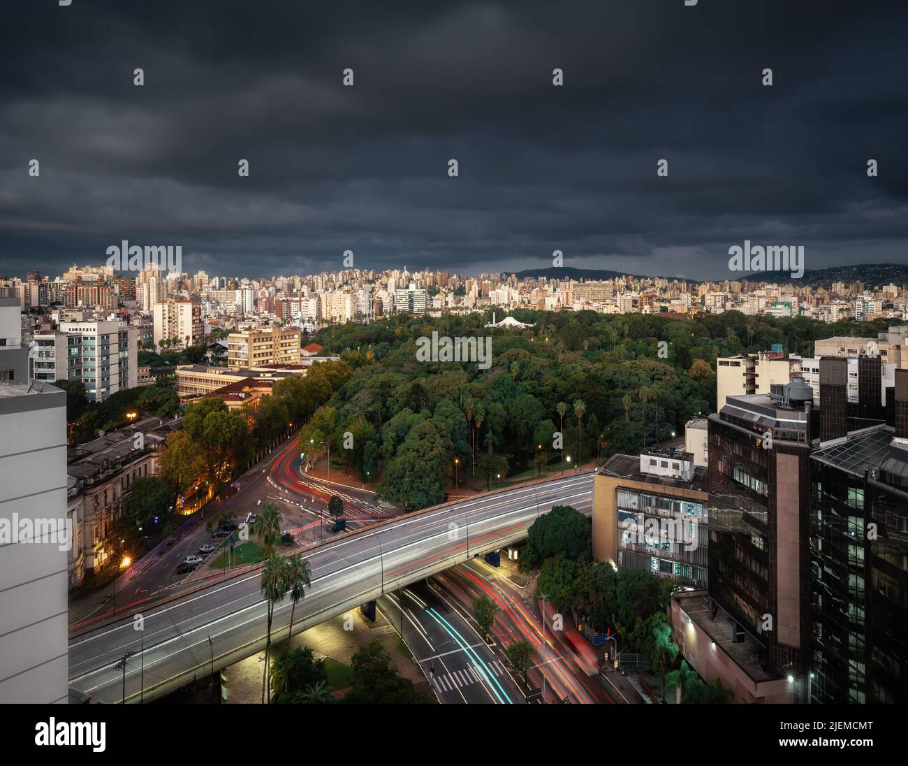Aerial view of Porto Alegre with Joao Pessoa Avenue and Farroupilha Park (Redencao) - Porto Alegre, Rio Grande do Sul, Brazil Stock Photo