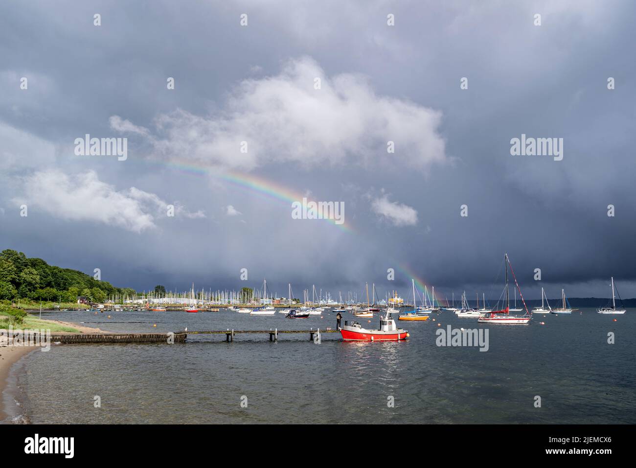 rainbow over the Eckernförde Bight, Germany Stock Photo