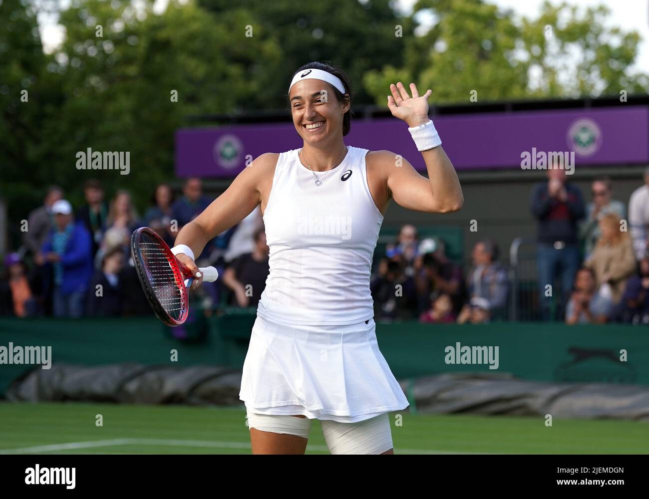 Caroline Garcia celebrates victory over Yuriko Miyazaki on day one of