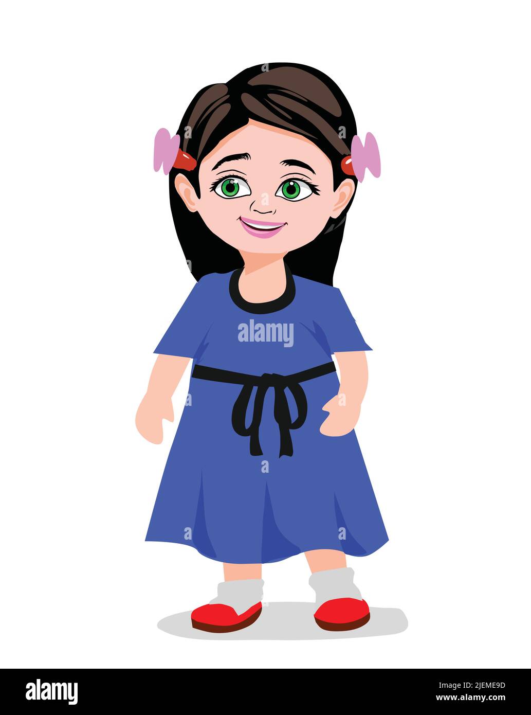 beautiful girl standing in blue dress with big smile cartoon vector  illustration Stock Vector Image & Art - Alamy