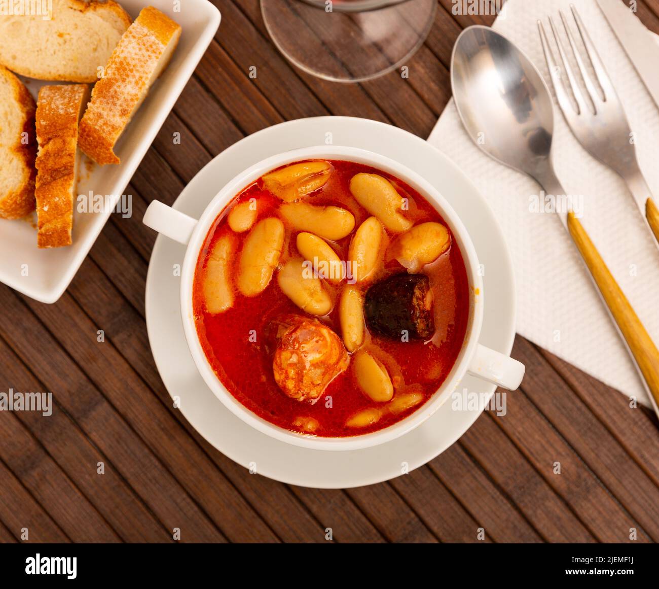 Beans stew with pork, blood sausage and chorizo Stock Photo Alamy