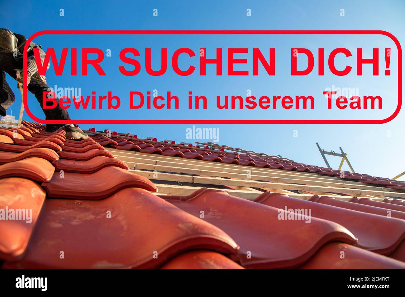 Stellengesuch Dachdecker: Schriftzug „Wir suchen Dich“ Stock Photo