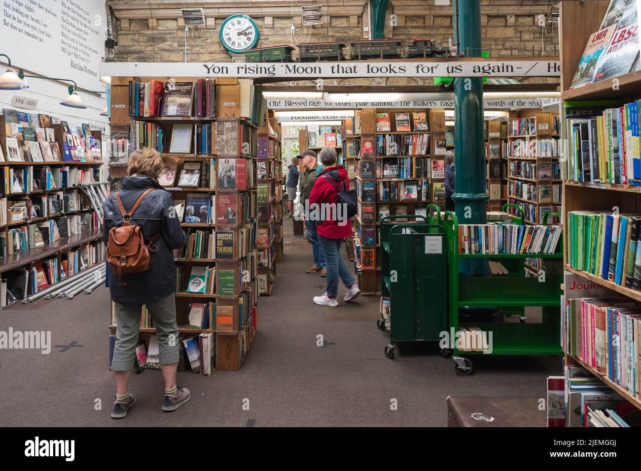 Barter Books Northumberland, view of customers browsing inside the famous Barter Books book shop in Alnwick, Northumberland, England, UK Stock Photo