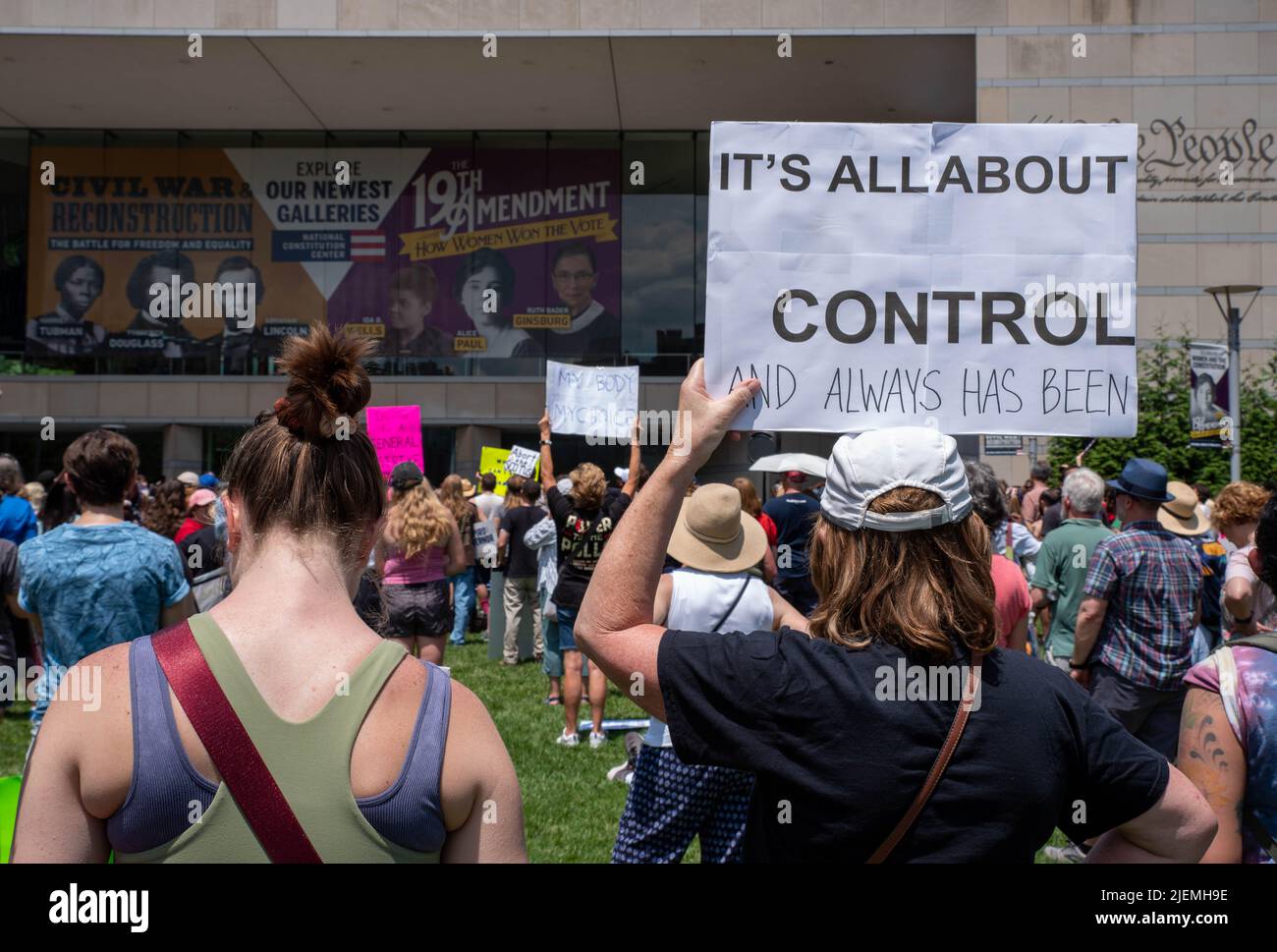 Pro-choice rally large crowd and feminist protest signs IT'S ALL ABOUT CONTROL Stock Photo