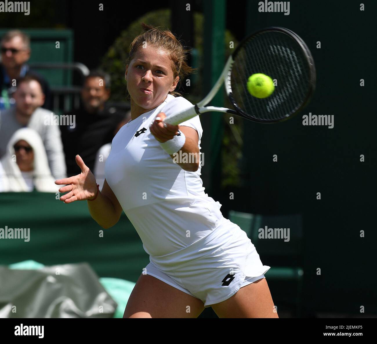 London, Gbr. 27th June, 2022. London Wimbledon Championships Day 1 27/06/2022 The next Iga Swiatek ?? Polish Qualifier Maja Chwalinska celebrates as she wins first round match, Credit: Roger Parker/Alamy Live News Stock Photo