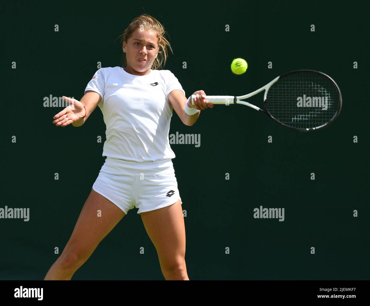 London, Gbr. 27th June, 2022. London Wimbledon Championships Day 1 27/06/2022 The next Iga Swiatek ?? Polish Qualifier Maja Chwalinska celebrates as she wins first round match, Credit: Roger Parker/Alamy Live News Stock Photo