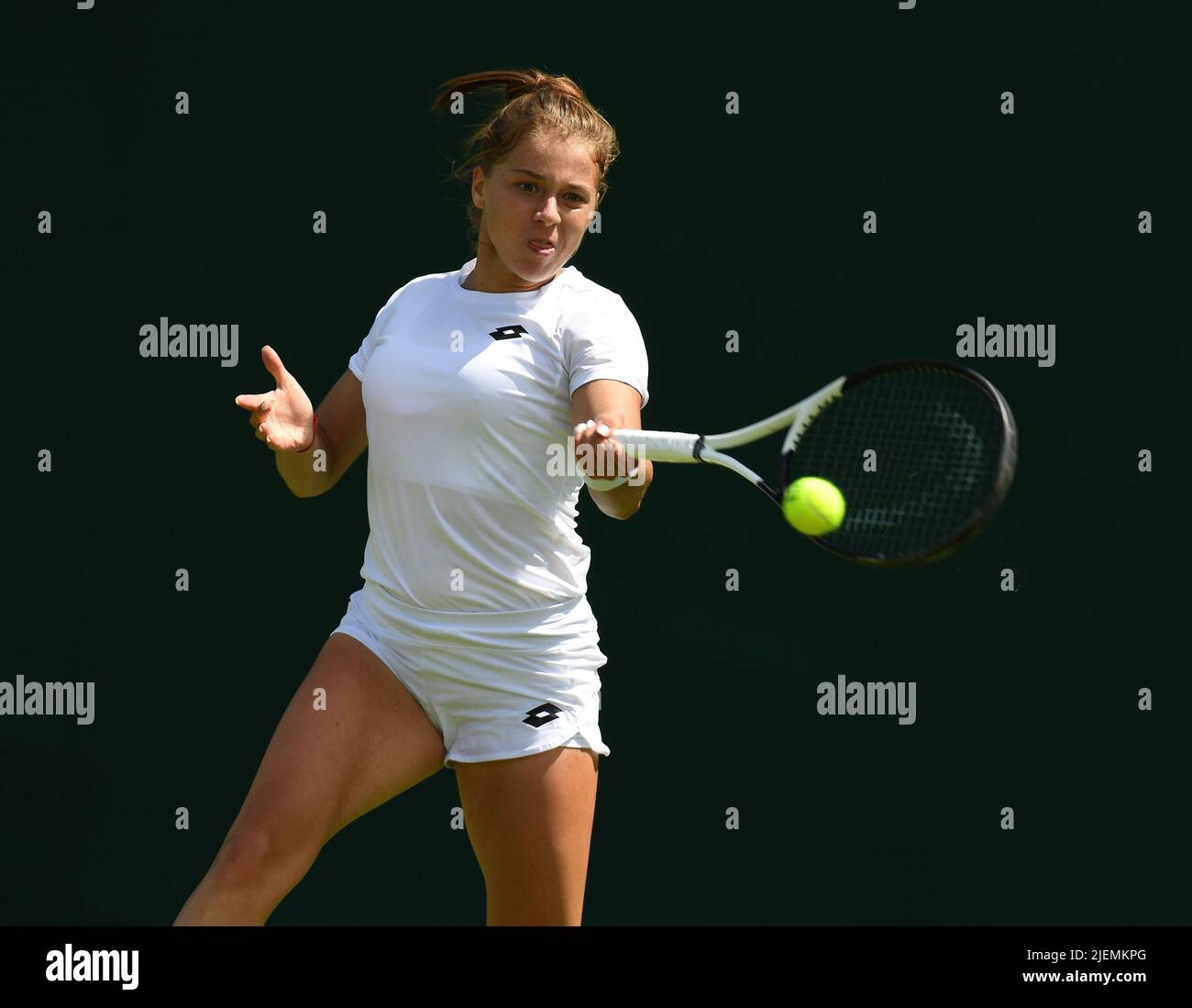 London, Gbr. 27th June, 2022. London Wimbledon Championships Day 1 27/06/2022 The next Iga Swiatek ?? Polish Qualifier Maja Chwalinska celebrates as she wins first round match, Credit: Roger Parker/Alamy Live News Stock Photo