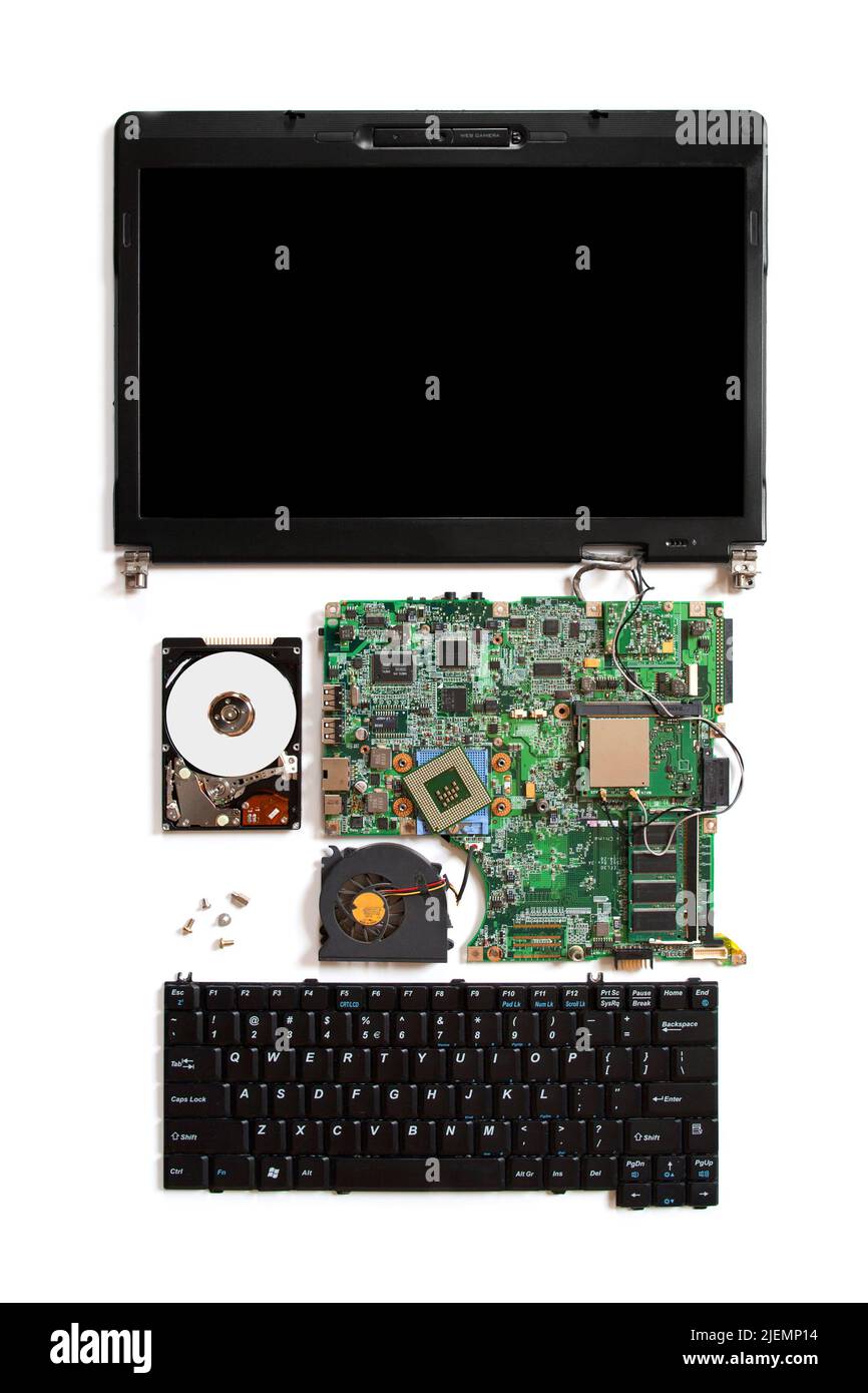 Disassambled laptop (pc) isolated on white Stock Photo