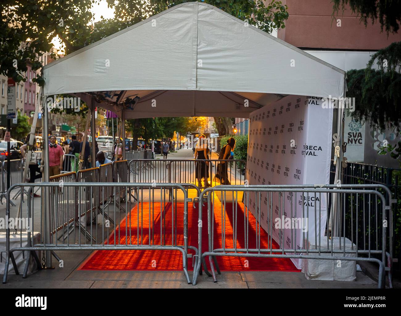Red carpet tent at the Tribeca Festival, formerly the Tribeca Film Festival, at the SVA Theatre in Chelsea in New York on Saturday, June 18, 2022. (© Richard B. Levine) Stock Photo