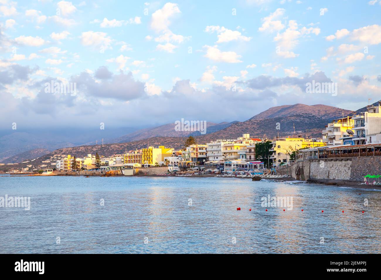 Limenas Chersonisou, Greece - July 1, 2015: View of Crete Island with waterfront in Limenas Chersonisou Stock Photo