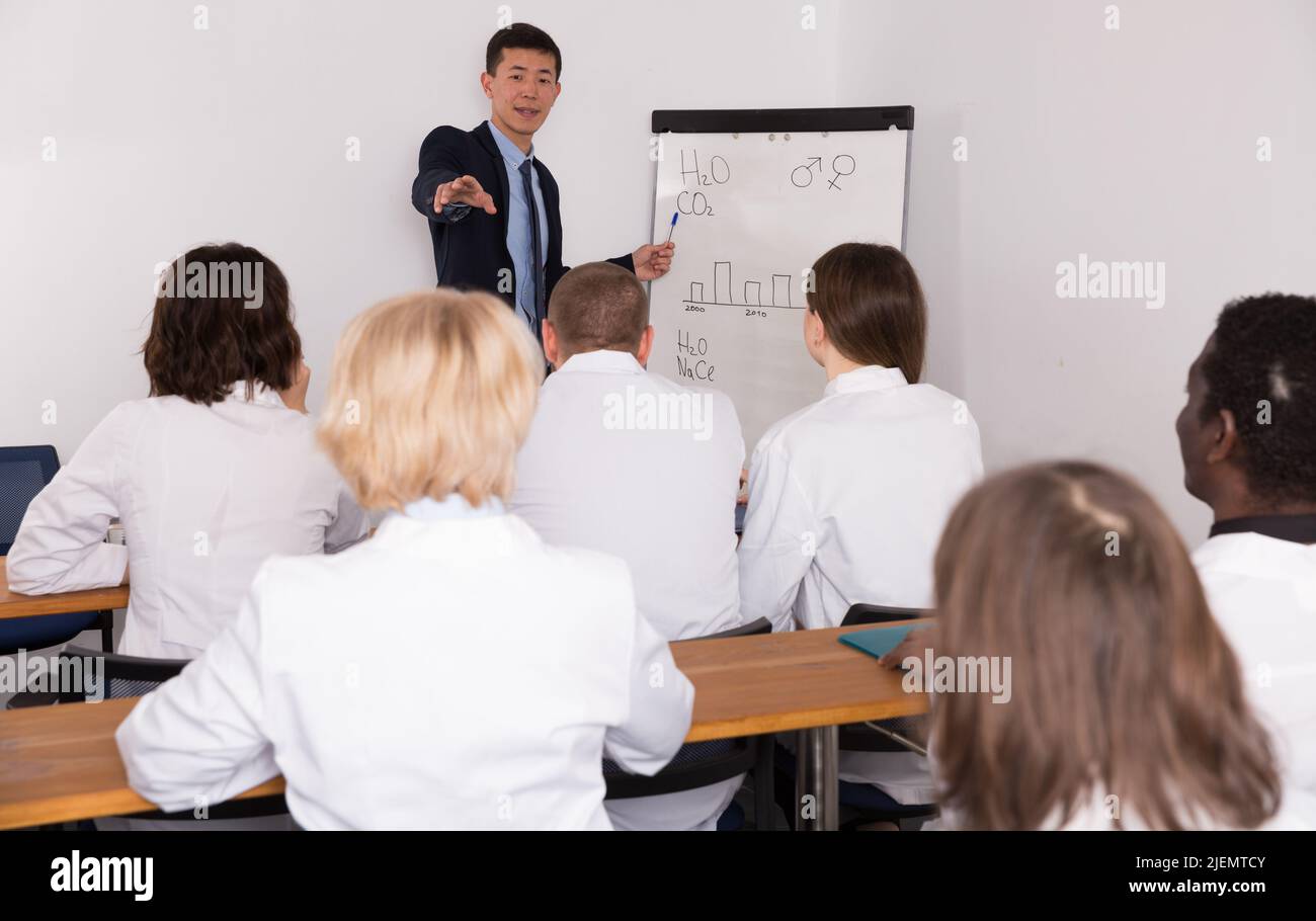 Korean male giving lecture at medical meeting Stock Photo