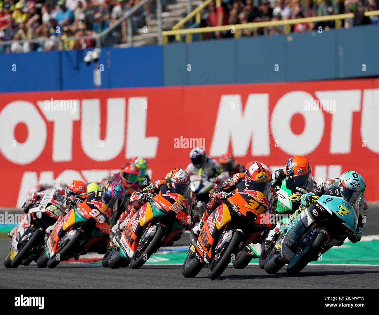 26.06.2022, TT Circuit Assen, Assen, GroÃ&#x9f;er Preis der Niederlande 2022, im Bild Dennis Foggia aus Italien, Leopard Racing, Joel Kelso aus Australien, CIP, Adrian Fernandez aus Mexiko, Tech 3 KTM Factory Racing, Jaume Masia aus Soanien, Ajo Motorsport, Daniel Holgado aus Spanien, Ajo Motorsport Stock Photo