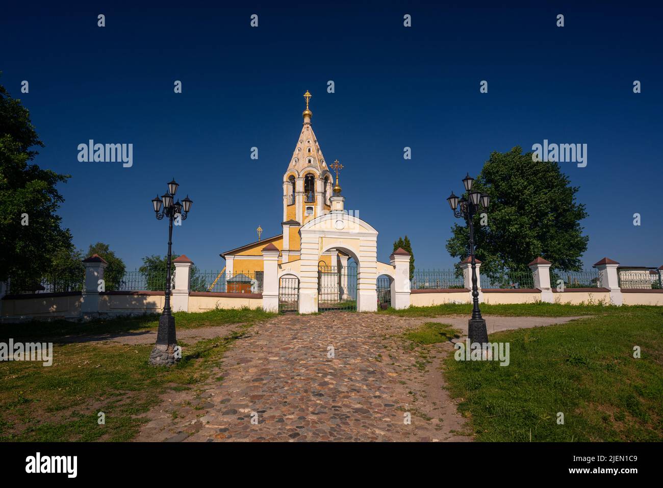 The Cathedral of the Blessed Virgin Mary in the village of Gorodnya in the Tver region in Russia. One of the oldest churches in Russia. High quality photo Stock Photo