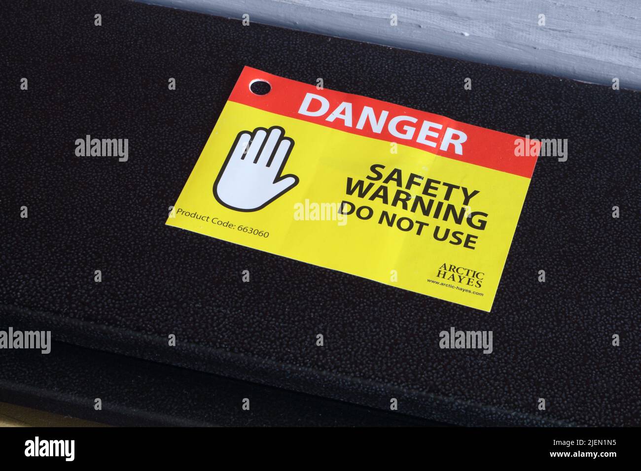 Warning, Danger sticker. Safety warning do not use. gas fire appliance in the UK Stock Photo