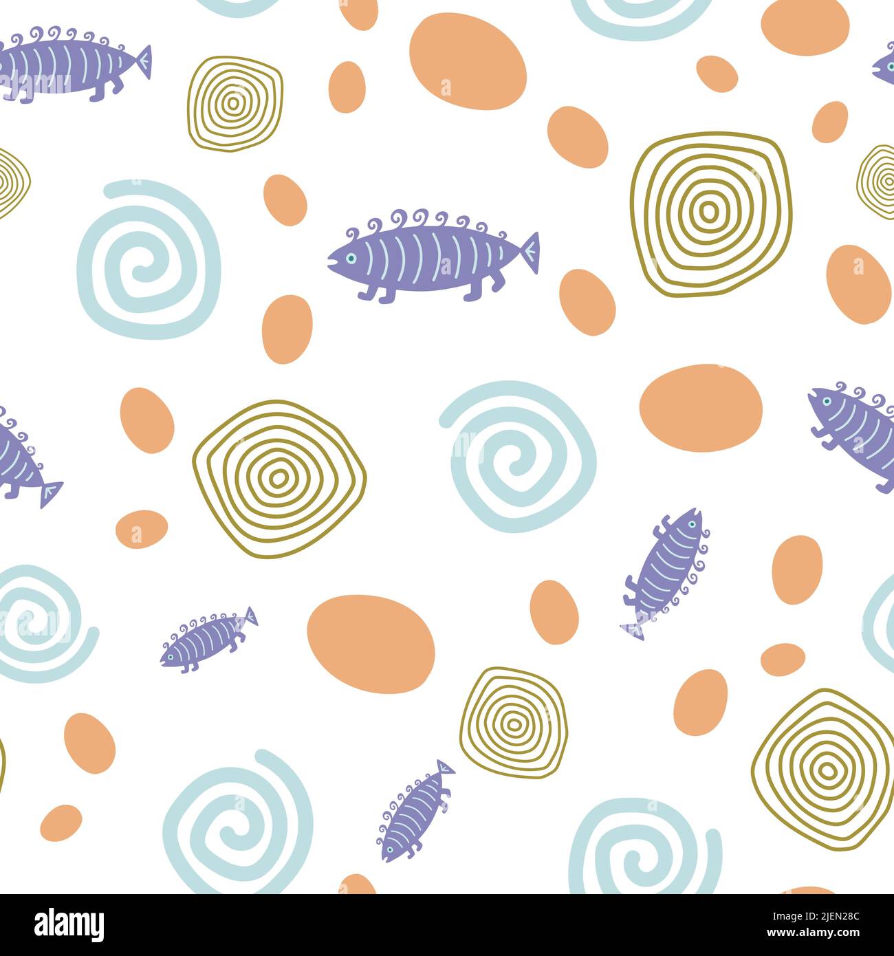 Geometric seamless pattern with cute fishes on white background Stock ...