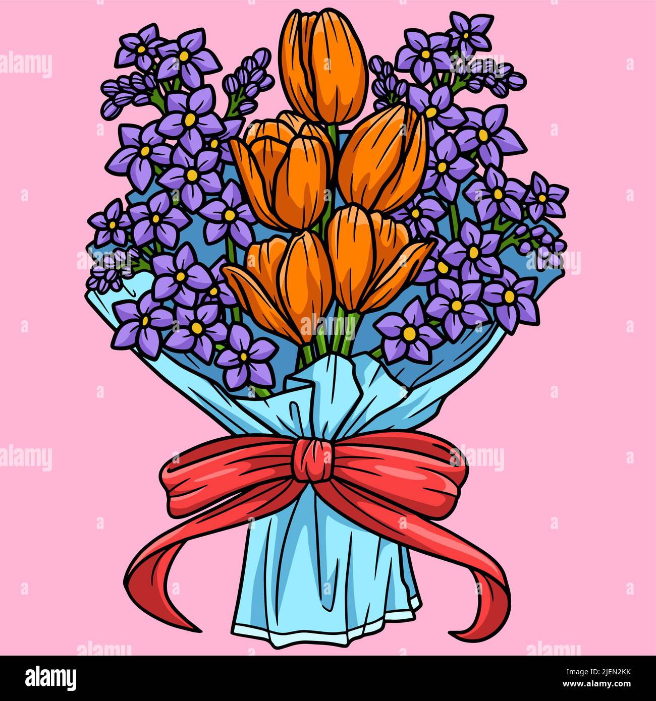 Flower Bouquet Colored Cartoon Illustration Stock Vector