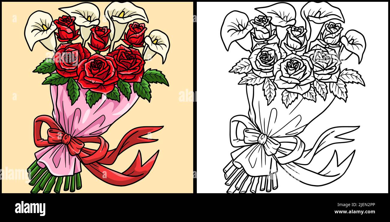 Bouquet Flower Coloring Page Colored Illustration Stock Vector Image ...