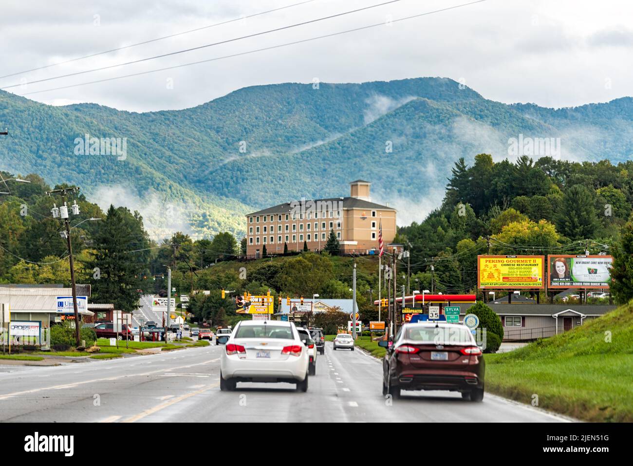 Sylva, USA October 6, 2021 Road street leading to downtown Sylva