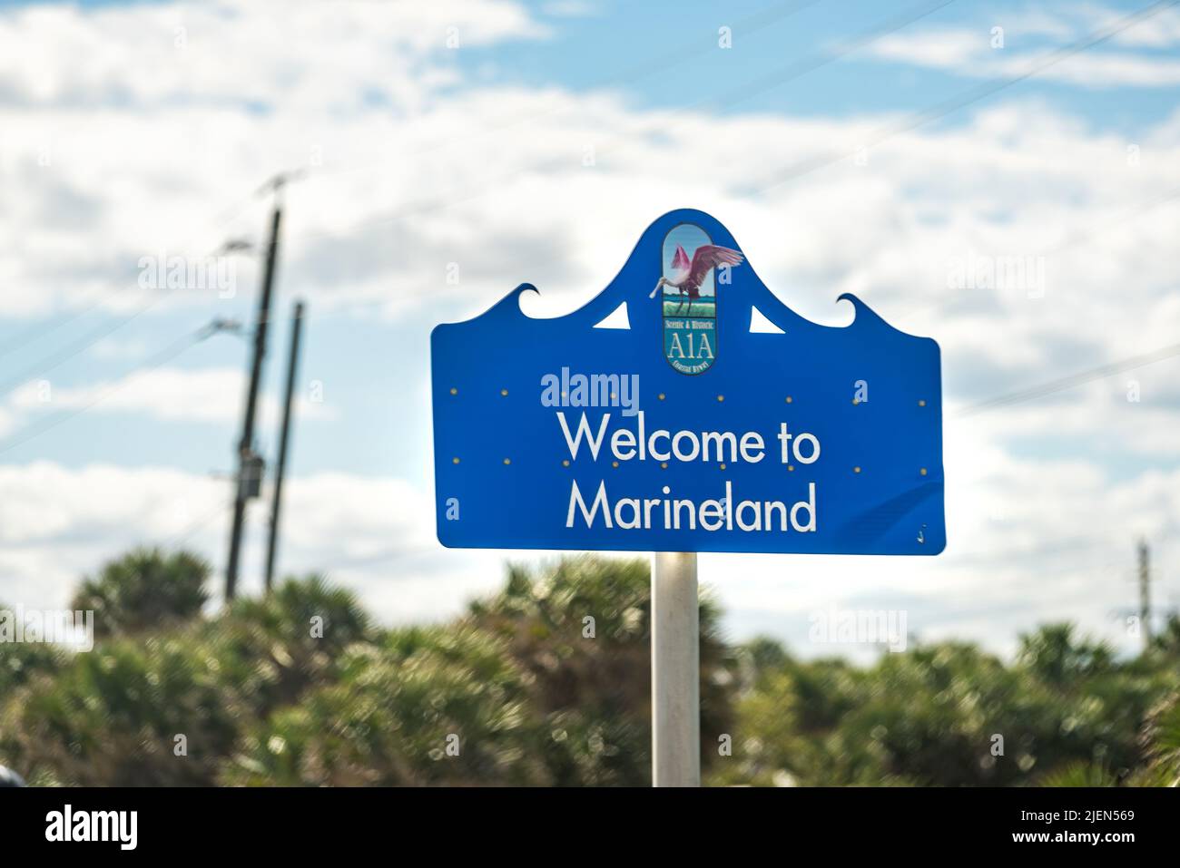 Marineland, USA October 19, 2021 to Marineland blue sign in