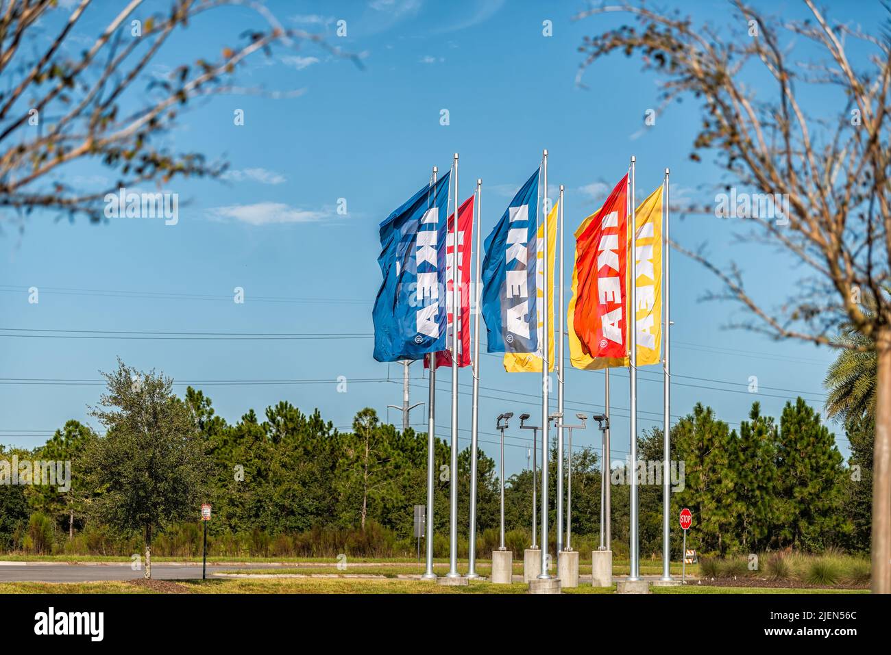 Jacksonville, USA October 19, 2021 Sign on colorful banners flag for