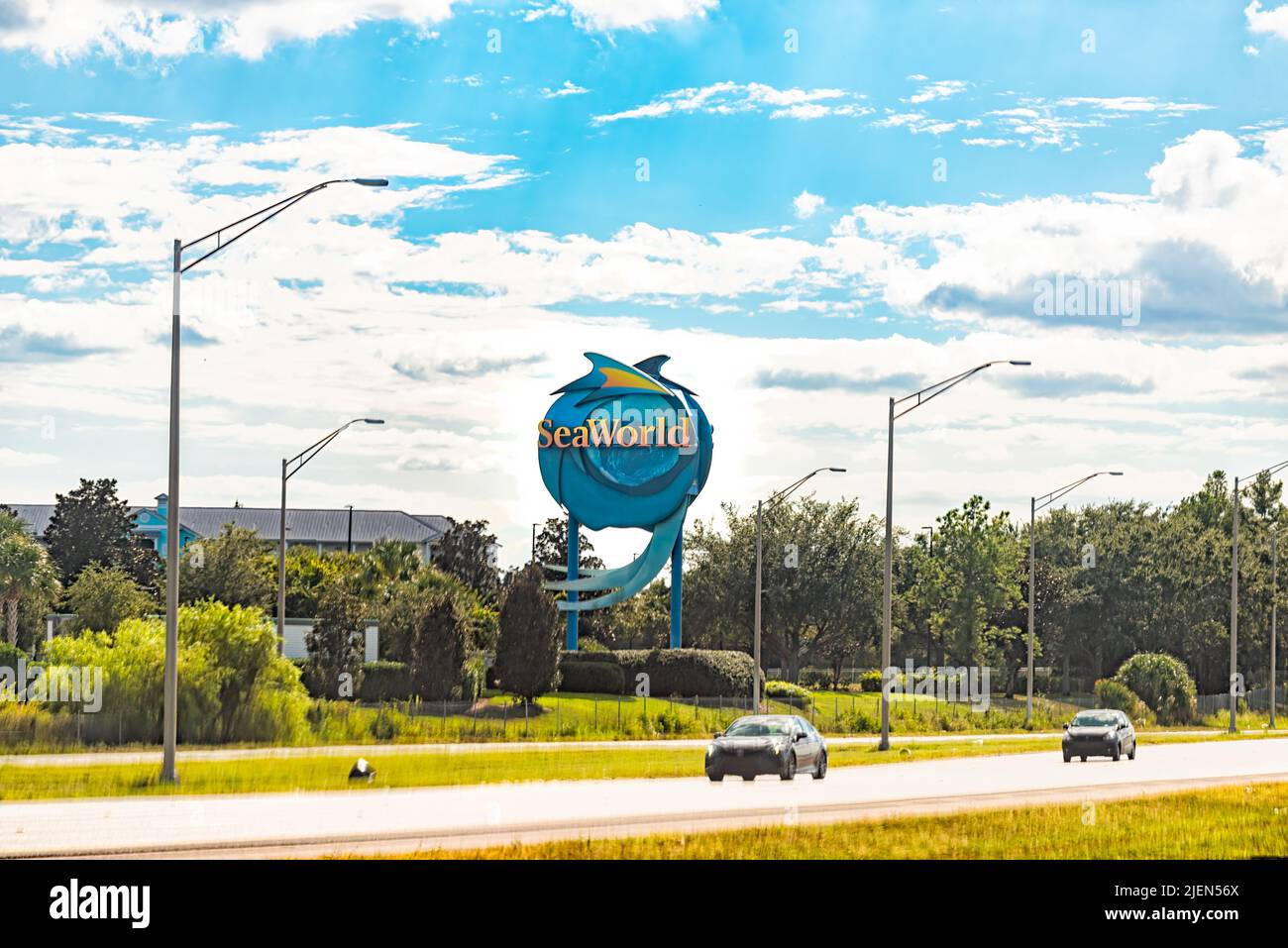 Orlando, USA October 19, 2021 Billboard road highway sign for