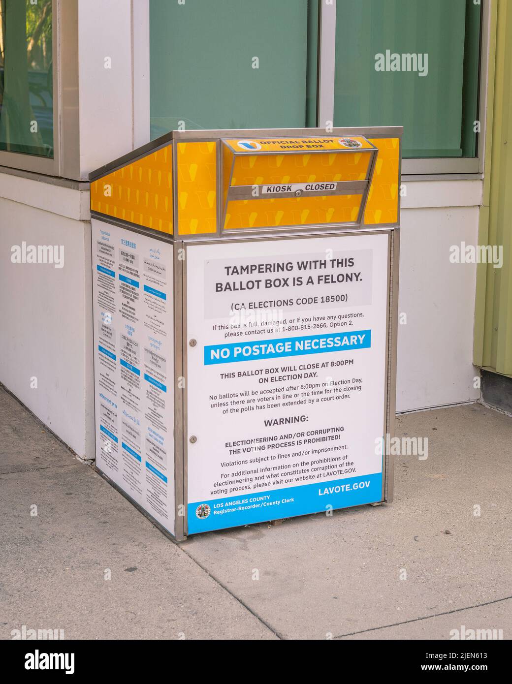 Los Angeles, CA, USA – June 27, 2022: Official Ballot box drop off in Plummer Park in Los Angeles, CA. Stock Photo