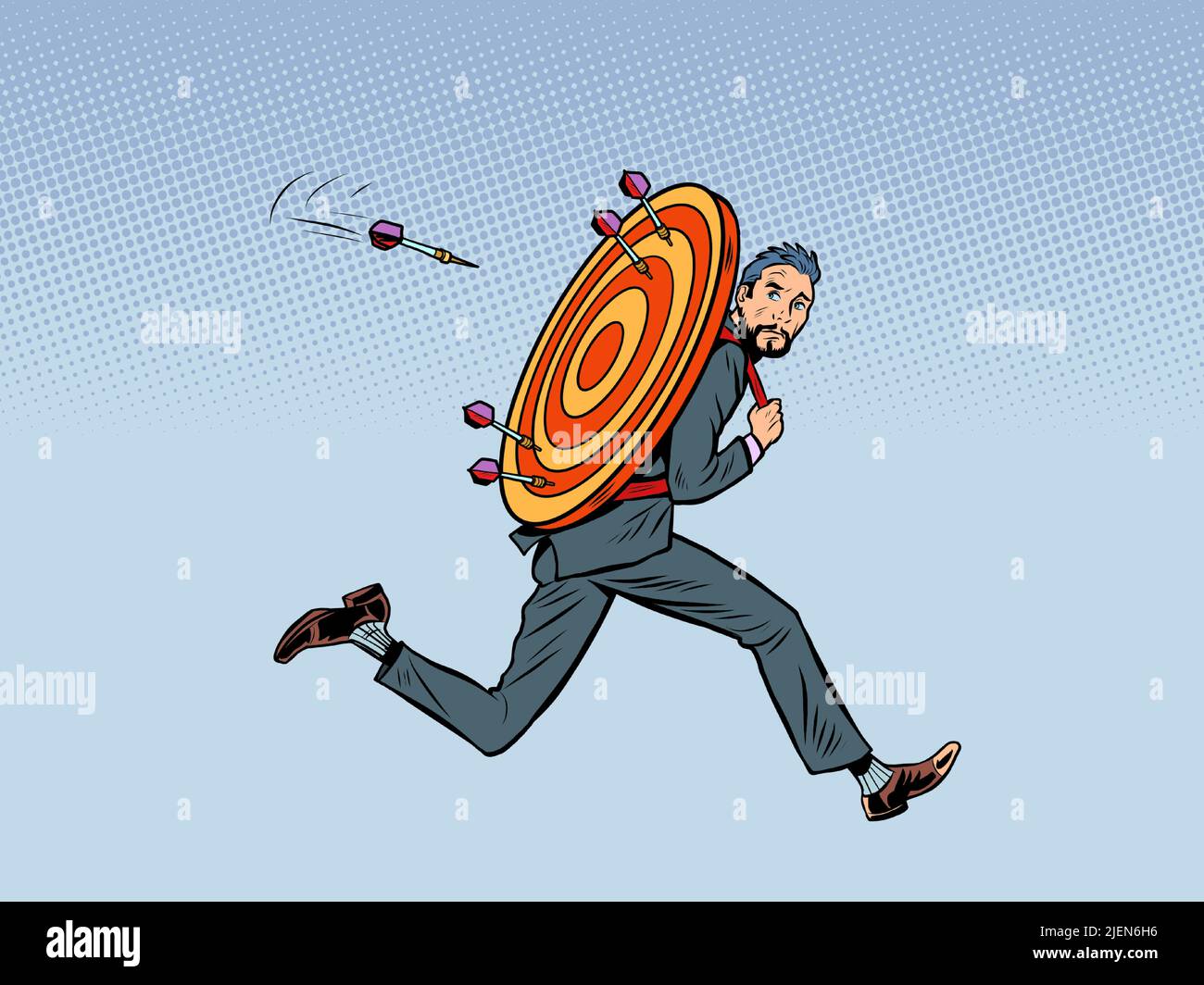 businessman man target runs away target dart target accuracy competition, sports fun and recreation. Pop art retro vector illustration comic caricatur Stock Vector
