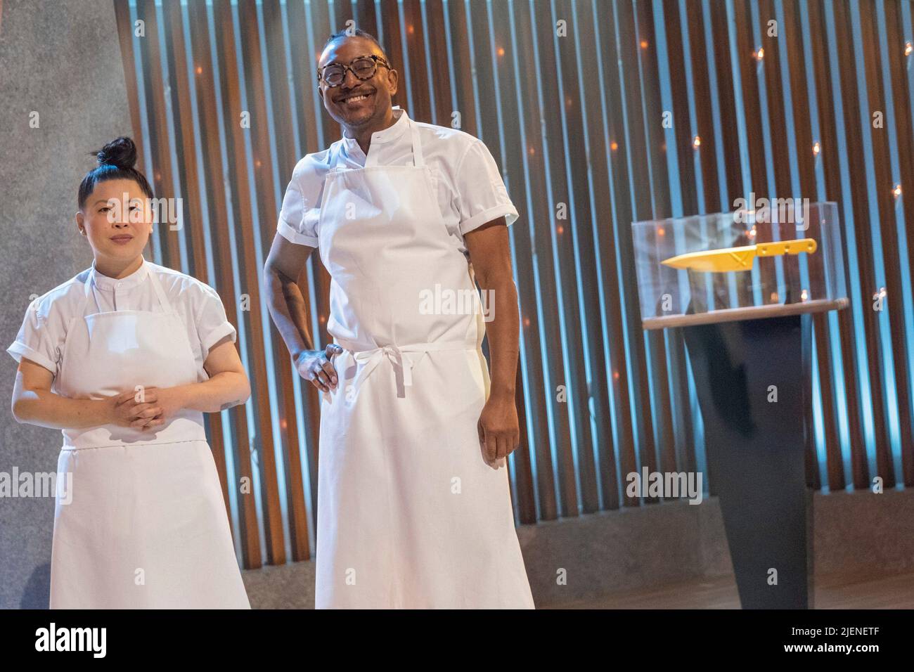 IRON CHEF QUEST FOR AN IRON LEGEND, from left contestants Mei Lin