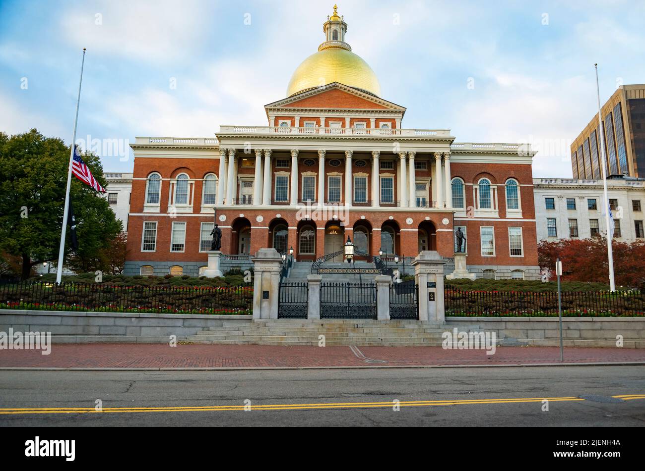 Exterior of Massachusetts State House Capitol in downtown Boston. USA Stock Photo