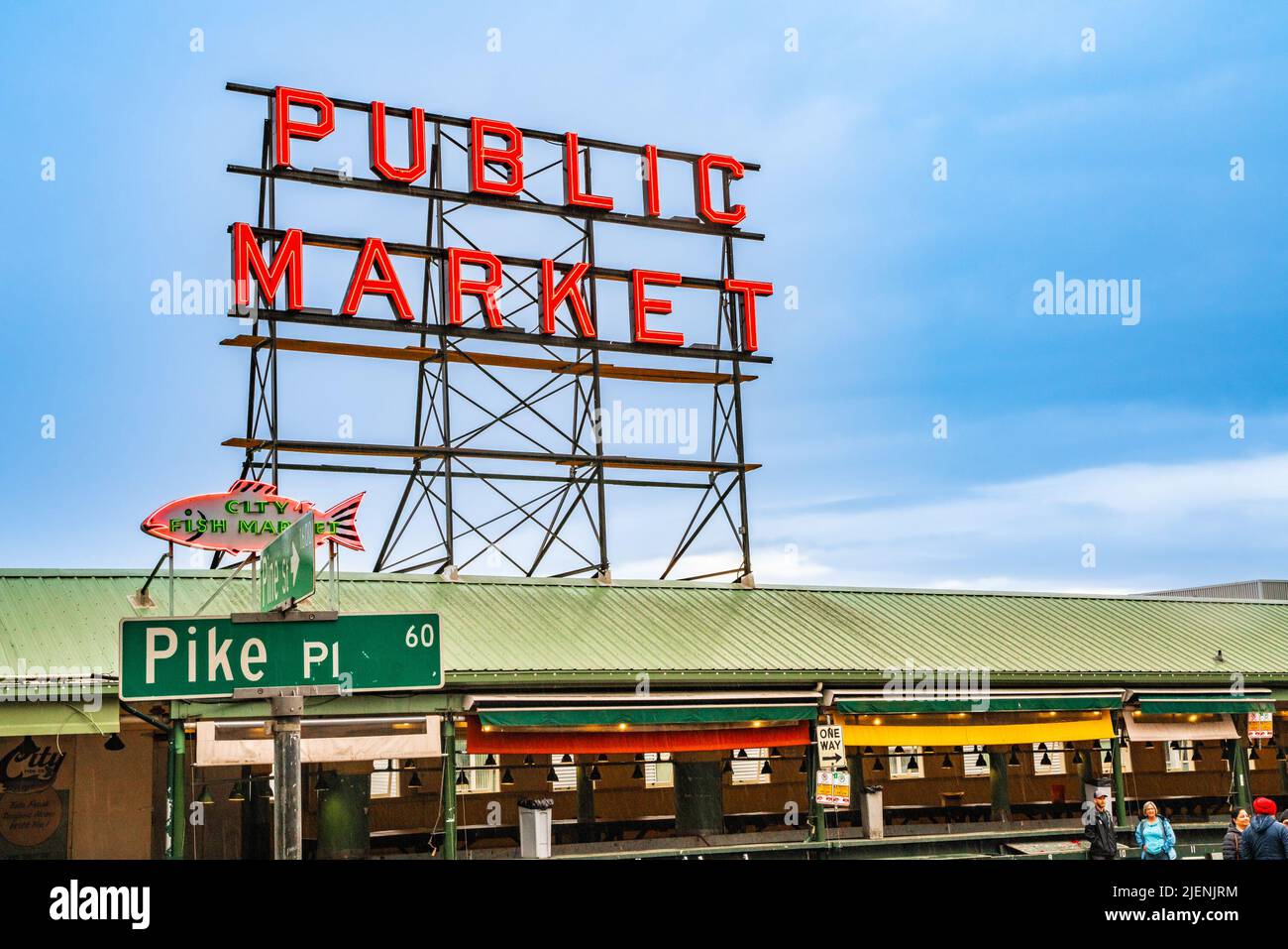 Seattle, Washington, USA - June 3, 2022:  View from historic Pike Place Public Market seen from Seattle Washington. Stock Photo