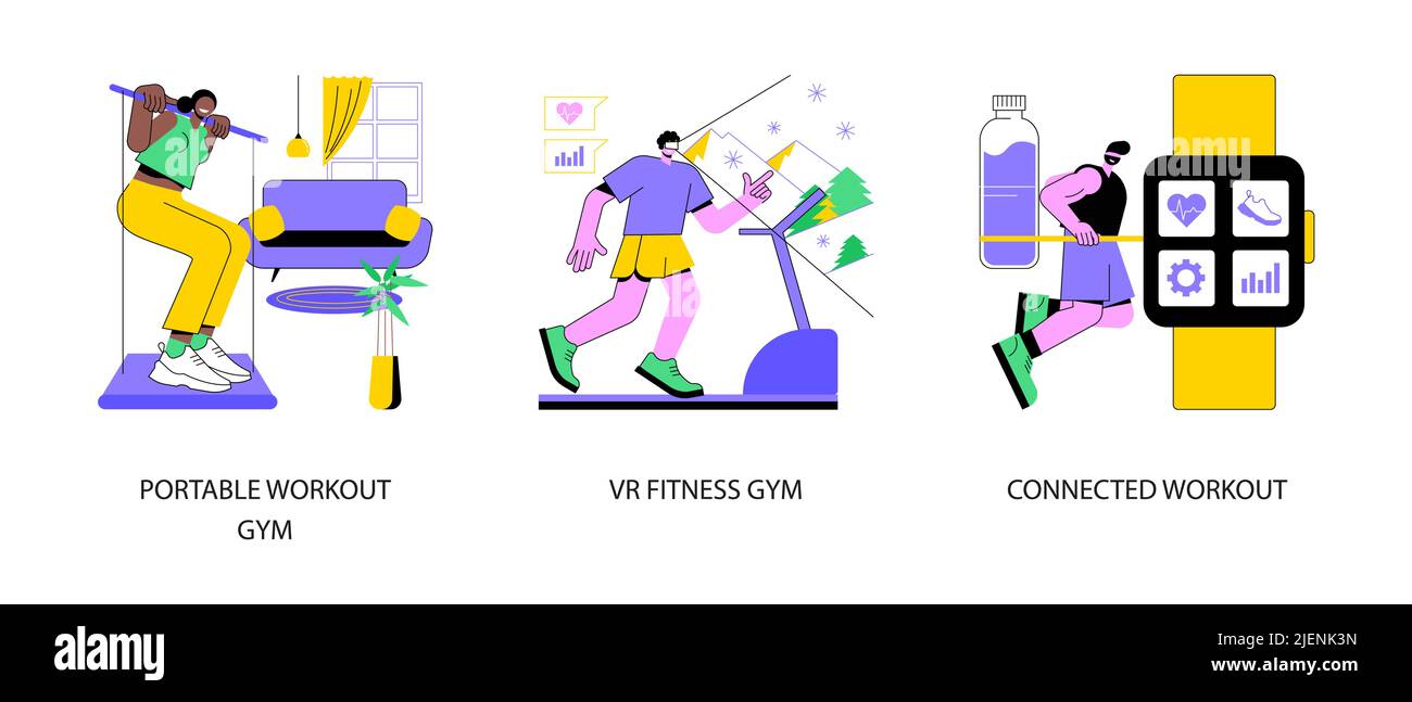 Sport lifestyle abstract concept vector illustration set. Portable