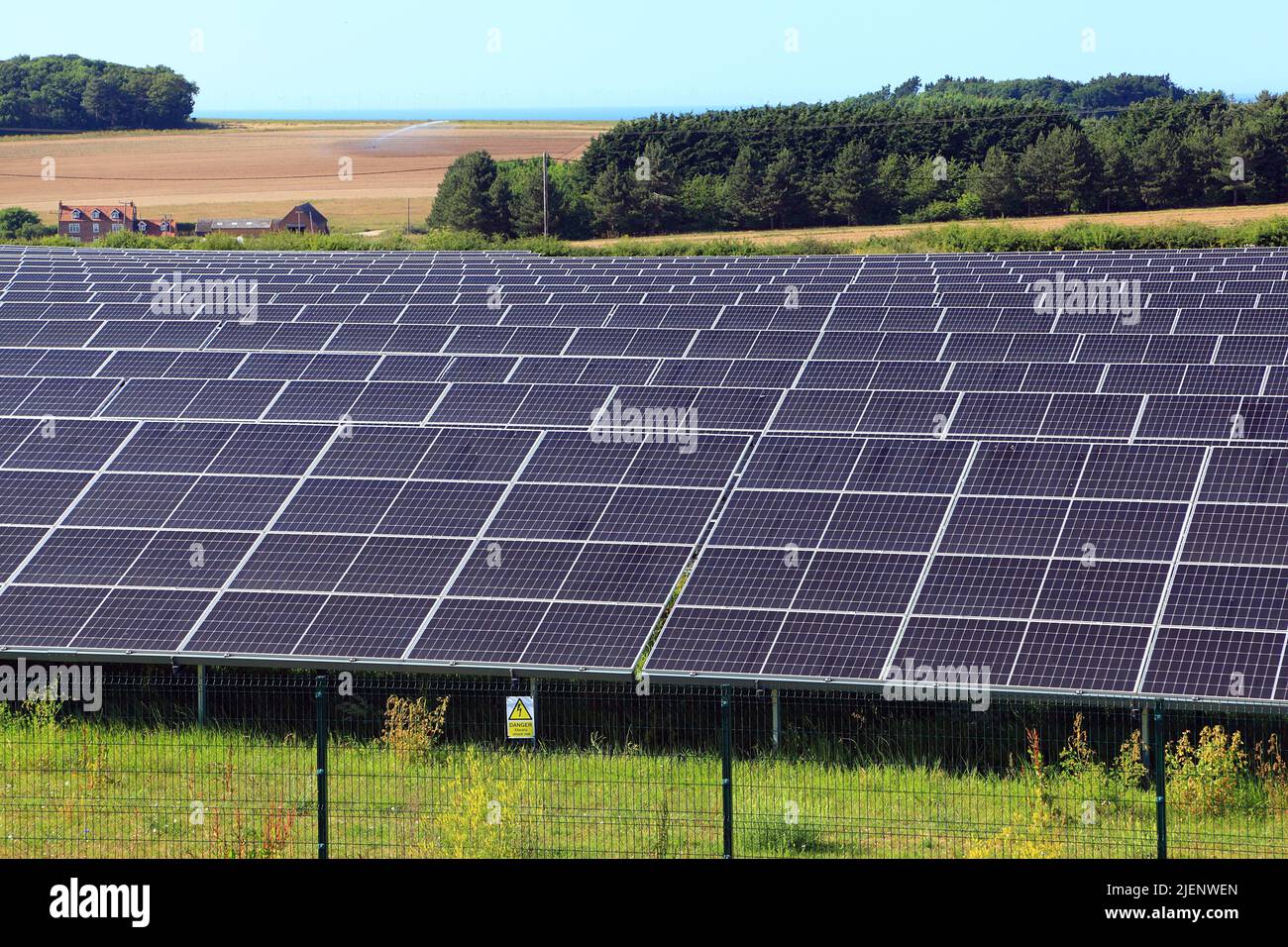 Solar Farm, in rural landscape, panels, Thornham, Norfolk, England Stock Photo