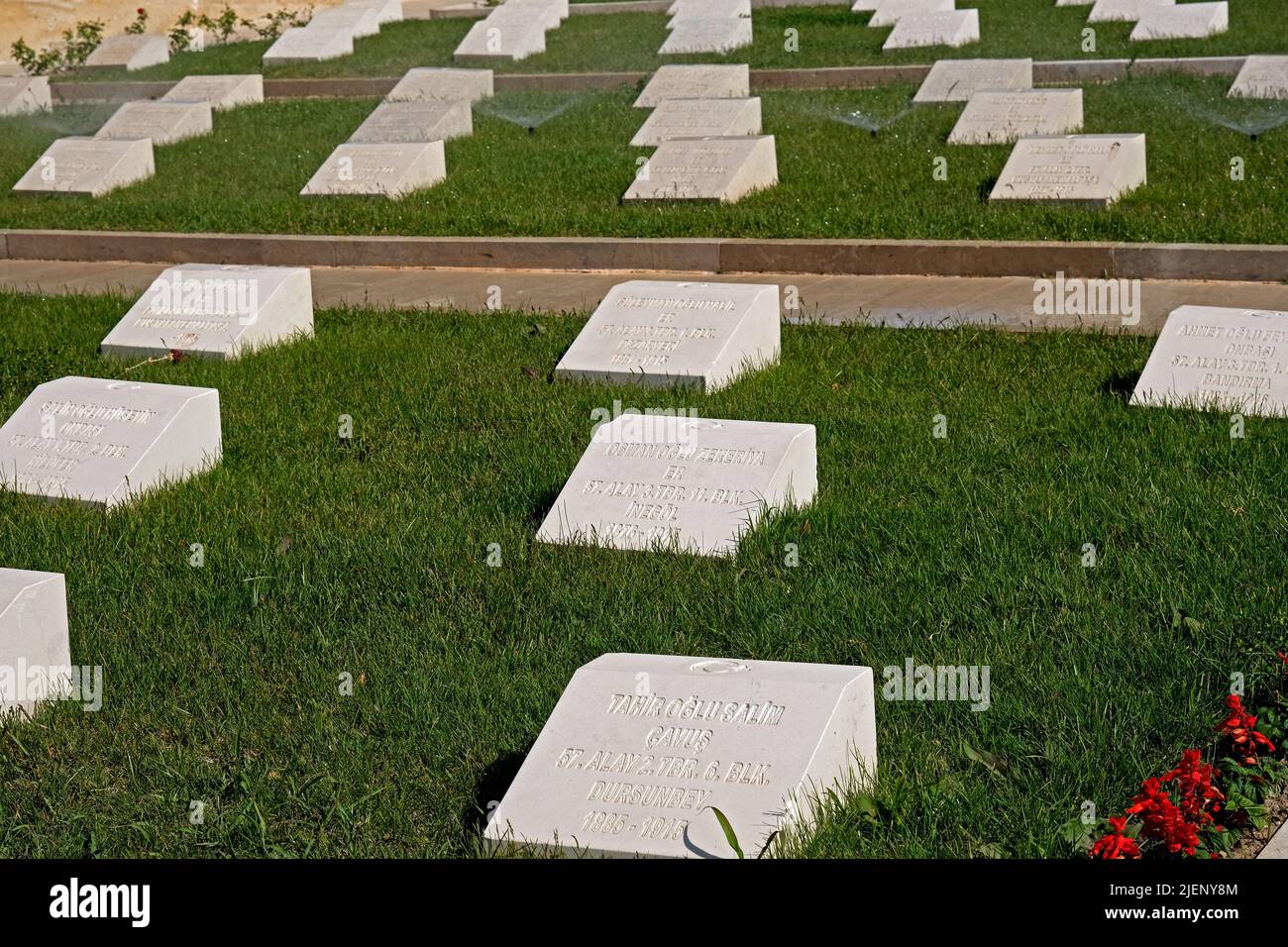Gravestones in the 57th Infantry Memorial cemetery in Gallipoli Turkey Stock Photo