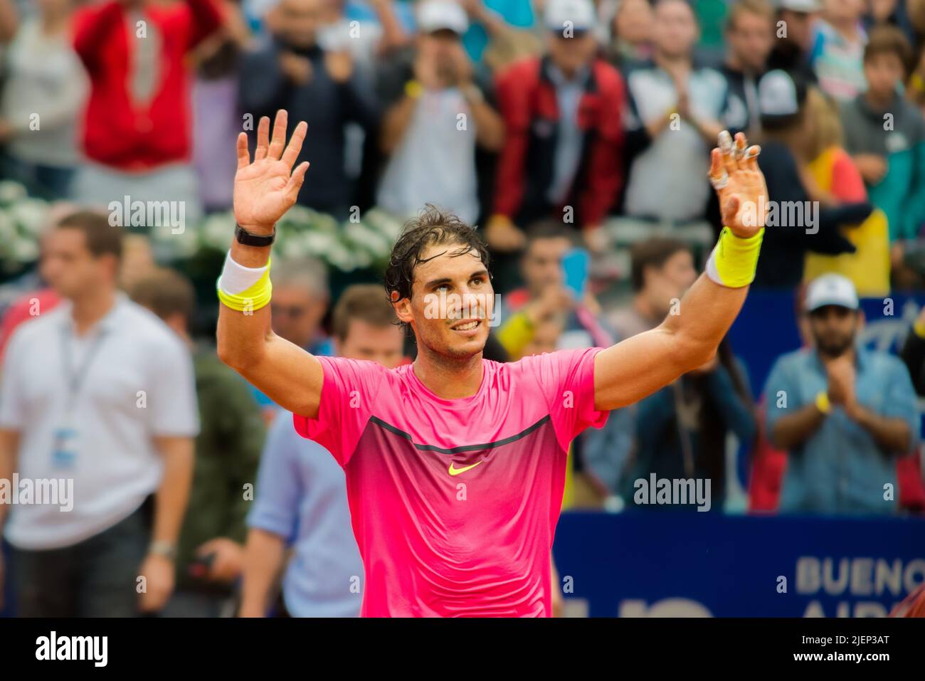 Rafael Nadal celebrates a new ATP 250 title. Stock Photo