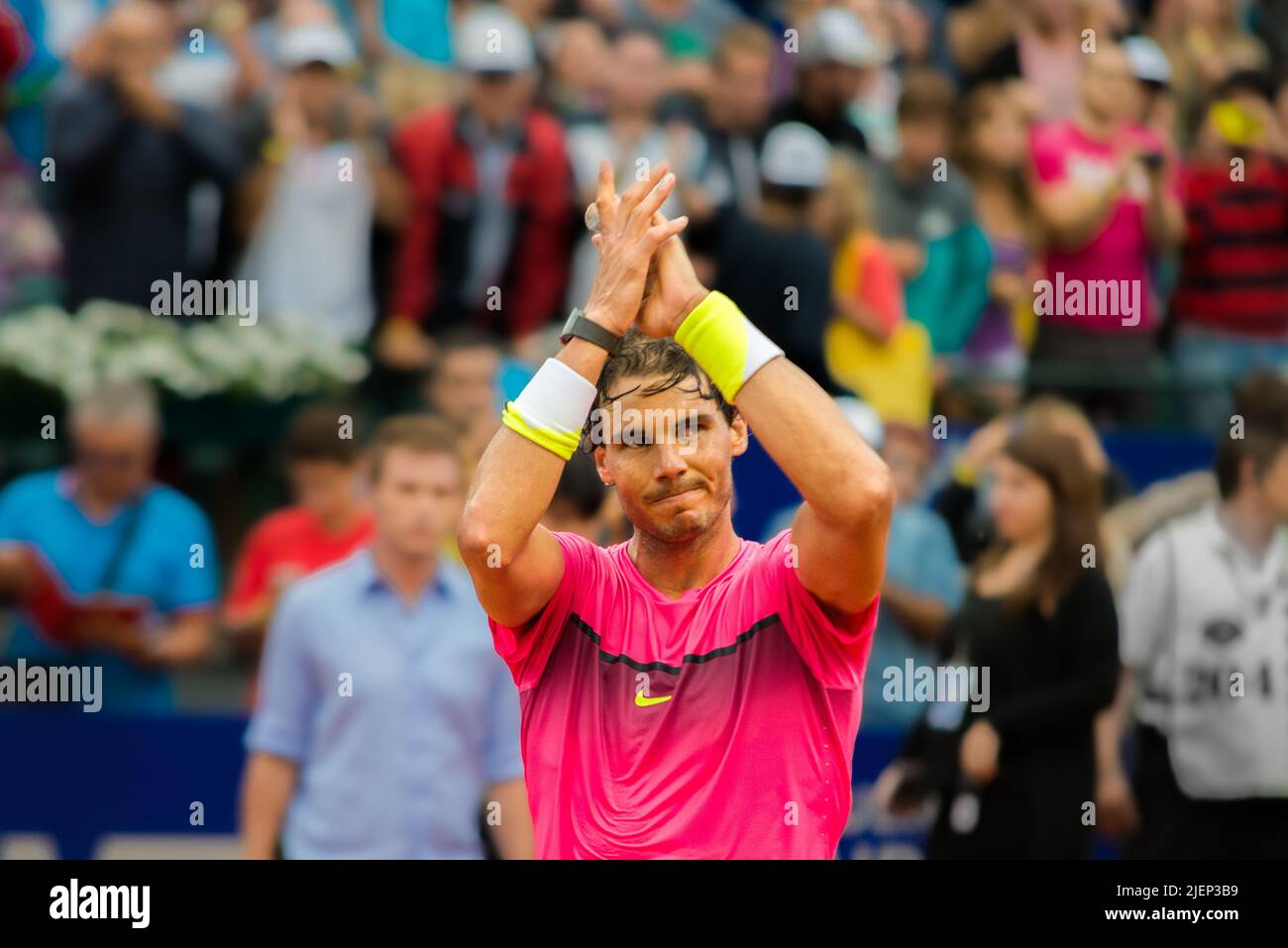 Rafael Nadal celebrates a new ATP 250 title. Stock Photo
