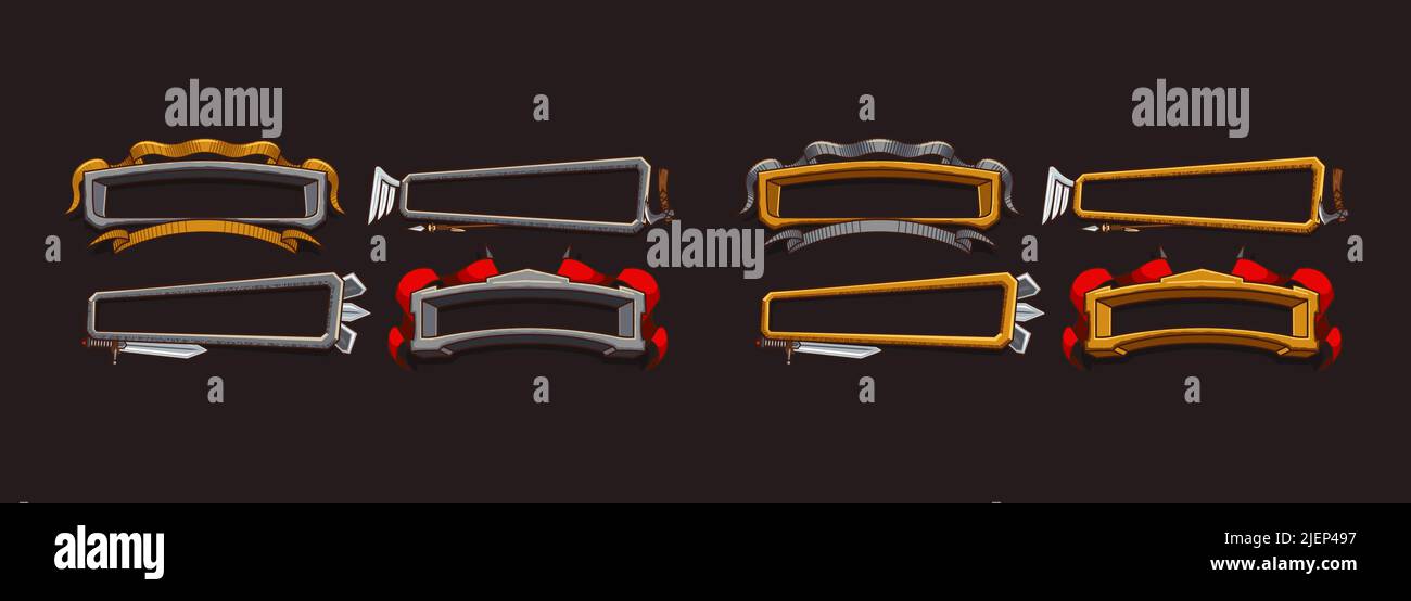 Fantasy frames with medieval weapon for rpg game ui design. Vector ...