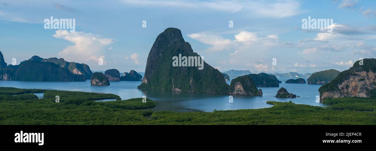 panorama view of Sametnangshe, view of mountains in Phangnga bay with