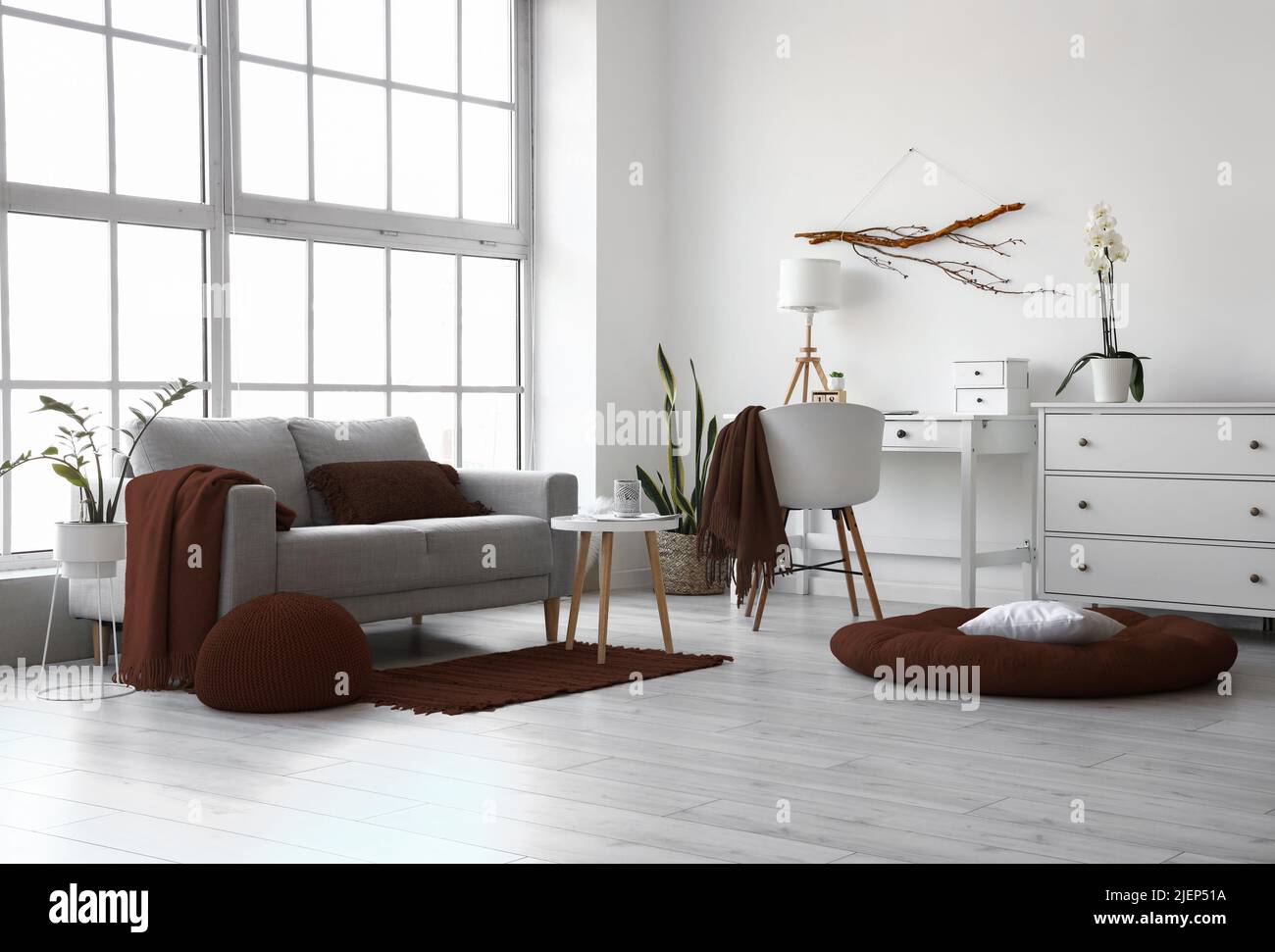 Stylish interior of living room with modern furniture Stock Photo - Alamy