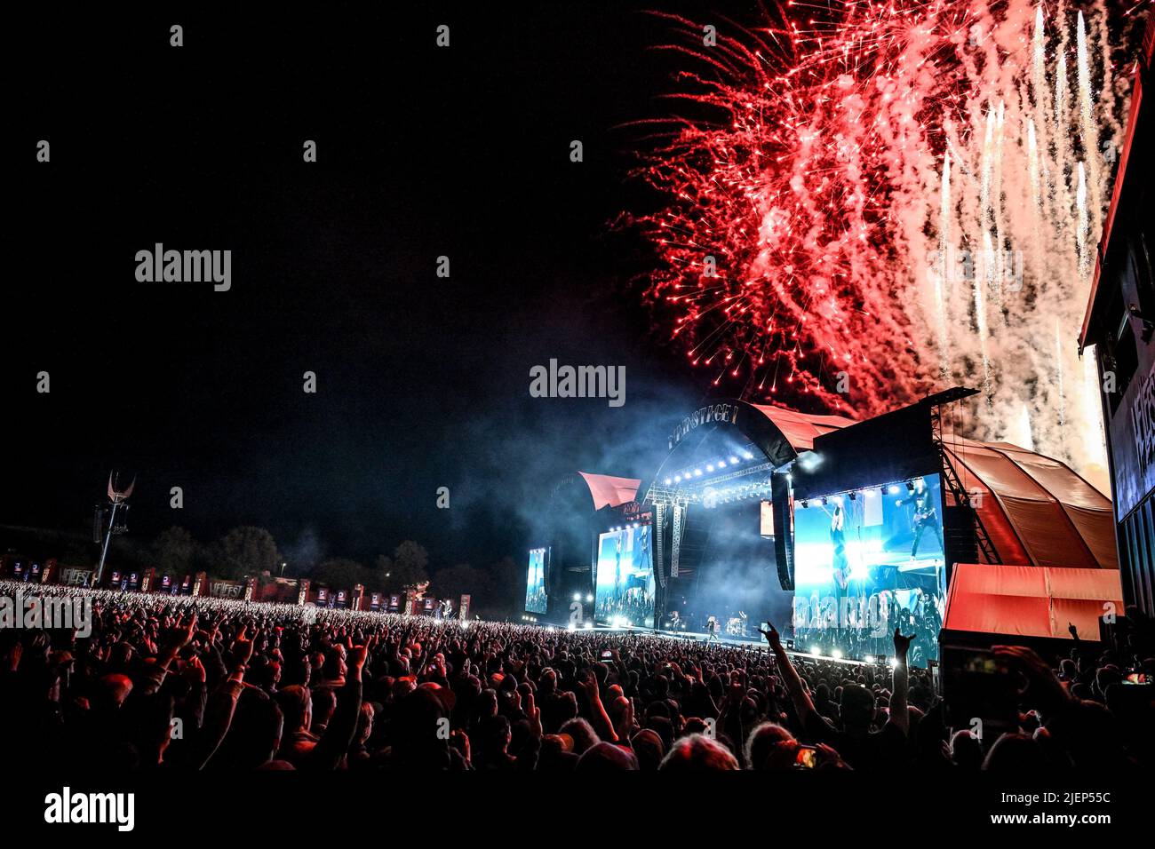 General atmosphere and fireworks during day 7 of Hellfest Open Air