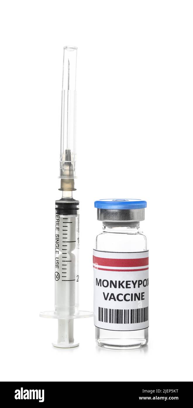 Monkeypox vaccine and syringe on white background Stock Photo - Alamy