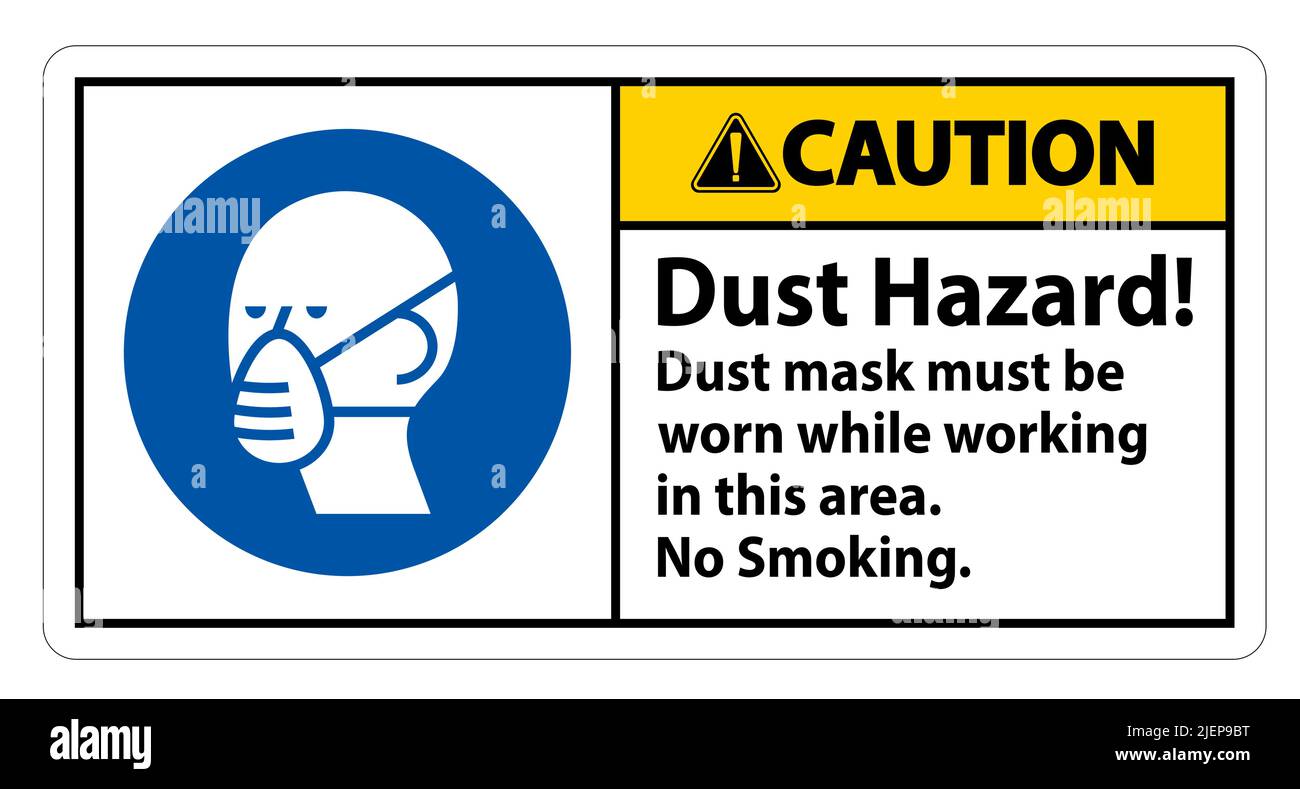 Caution No Smoking Sign Dust Hazard Dust Mask Must Be Worn While Working In This Area Stock