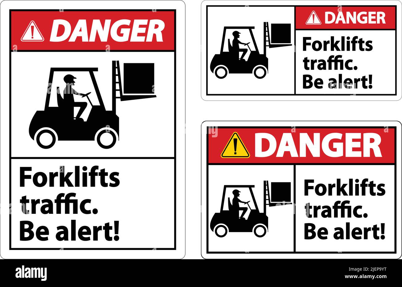 Danger Forklift Traffic Be Alert Sign On White Background Stock Vector