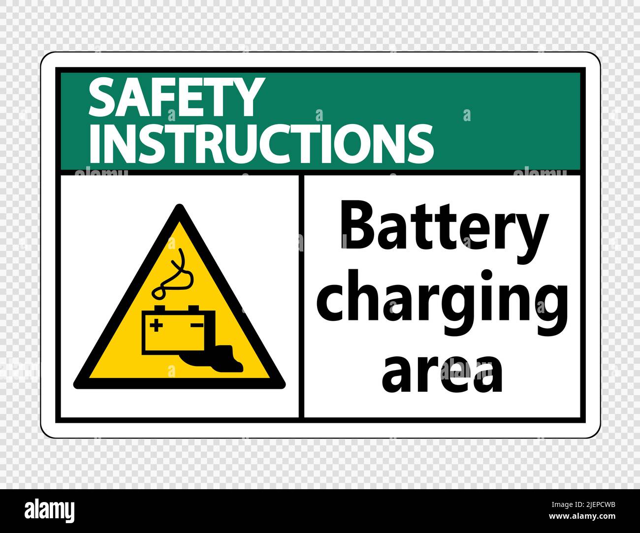 Safety instructions battery charging area Sign on transparent