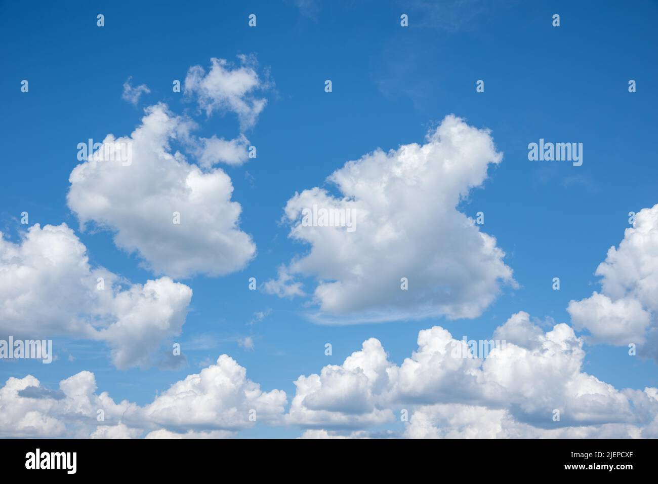 Blue sky background with white fluffy cumulus clouds. Panorama of white ...